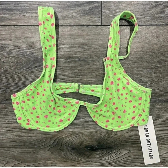 NWT Urban Outfitters Out From Under Bikini Top Green Pink Floral Small S New - Picture 1 of 5